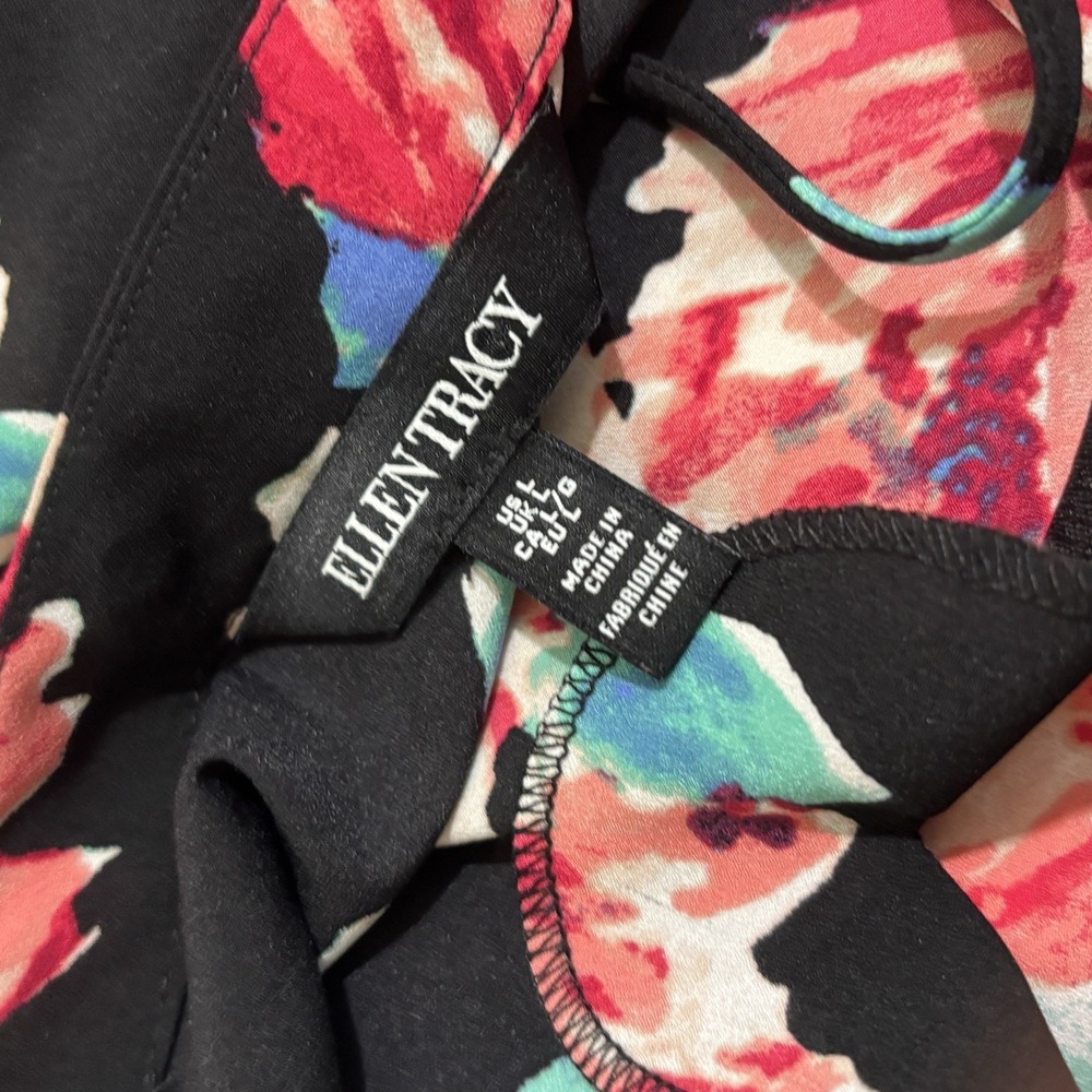 Ellen Tracy Floral Pink Rose Career Blouse Top Shirt Long Sleeve Tie Top Size L - Picture 2 of 14